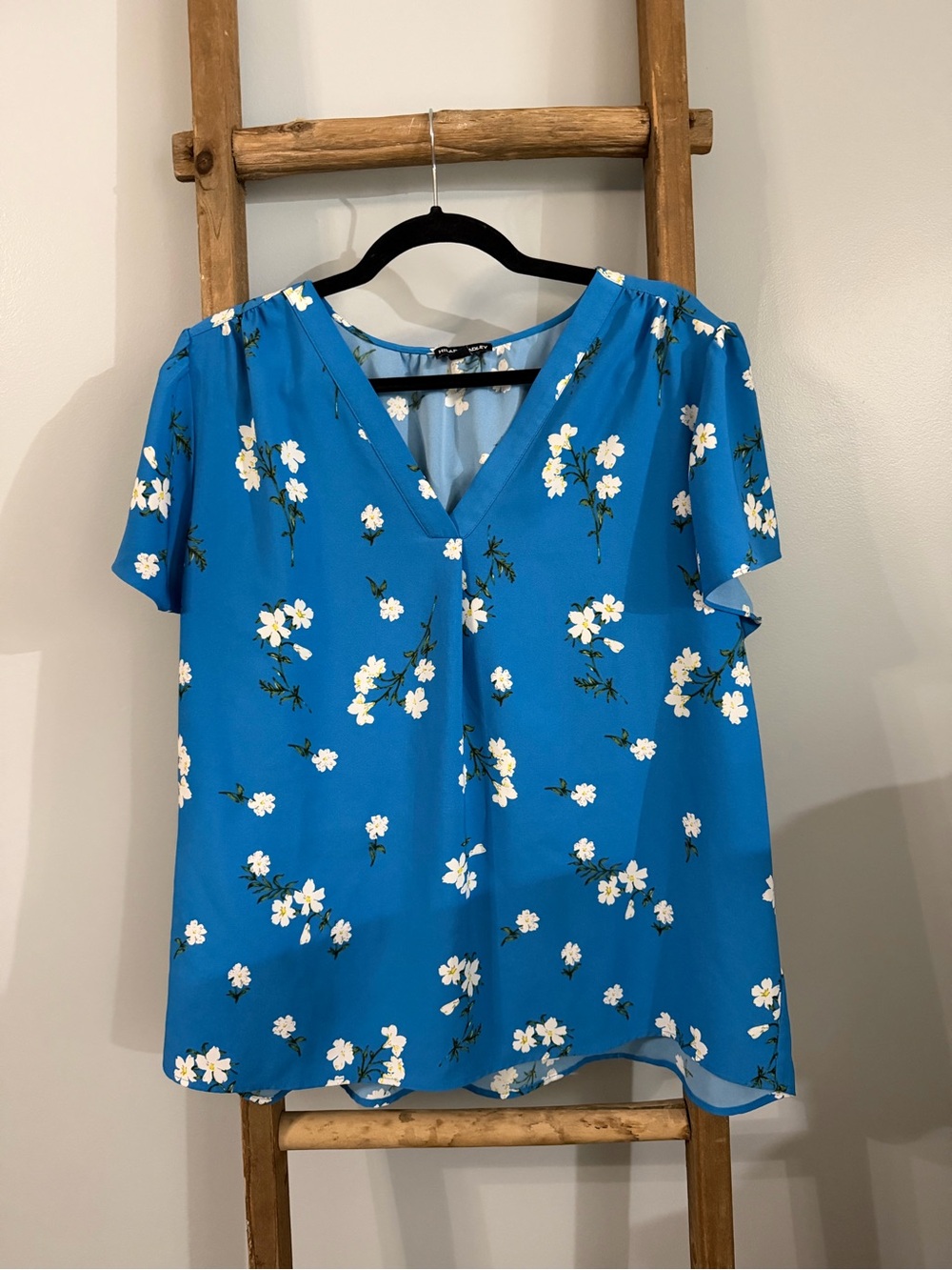 Hilary Radley Bright Blue Floral V-Neck Blouse